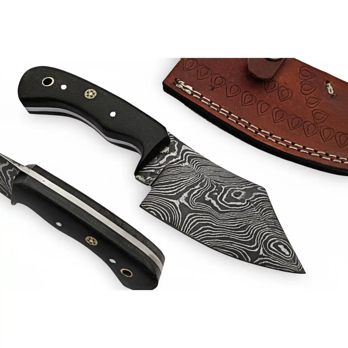 Handmade Damascus Skinner Knife Full Tang Twisted Pattern Blade Black Micarta Handle With Leather Sheath 1