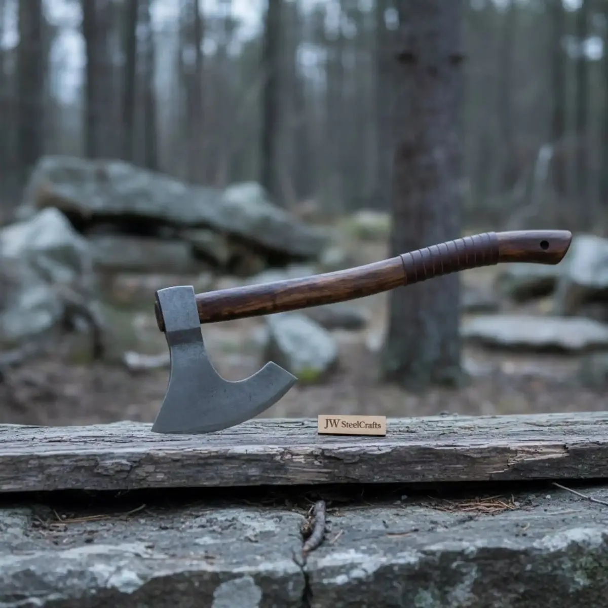 Handmade Damascus Steel Bearded Viking Axe With Hardwood Handle – Custom Forged Norse Camp Axe | Jw Steelcrafts 1