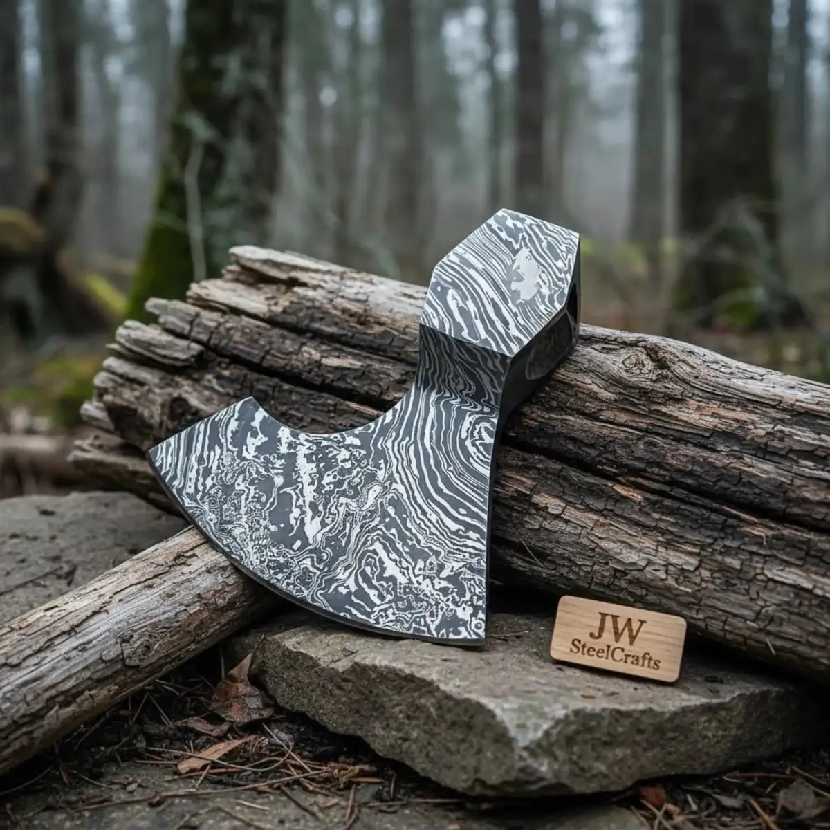 Handmade Damascus Steel Blank Axe Head – Pattern Welded Viking Tomahawk Head For Custom Handle Builds | Jw Steelcrafts 1
