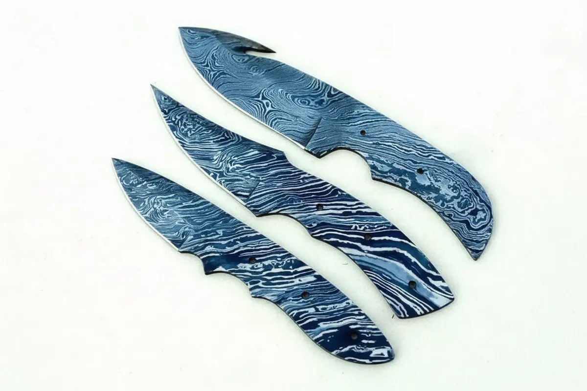 Handmade Damascus Steel Blank Blade Skinner Knife - Lot Of 3/ For Knife Making 1