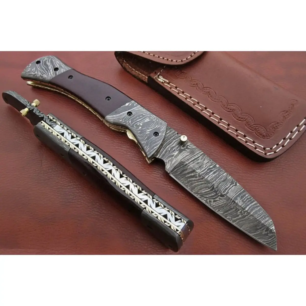Handmade Damascus Steel Folding Knife – Matte Black Handle With Brass Liner & Thumb Stud | Jw Steelcrafts 1