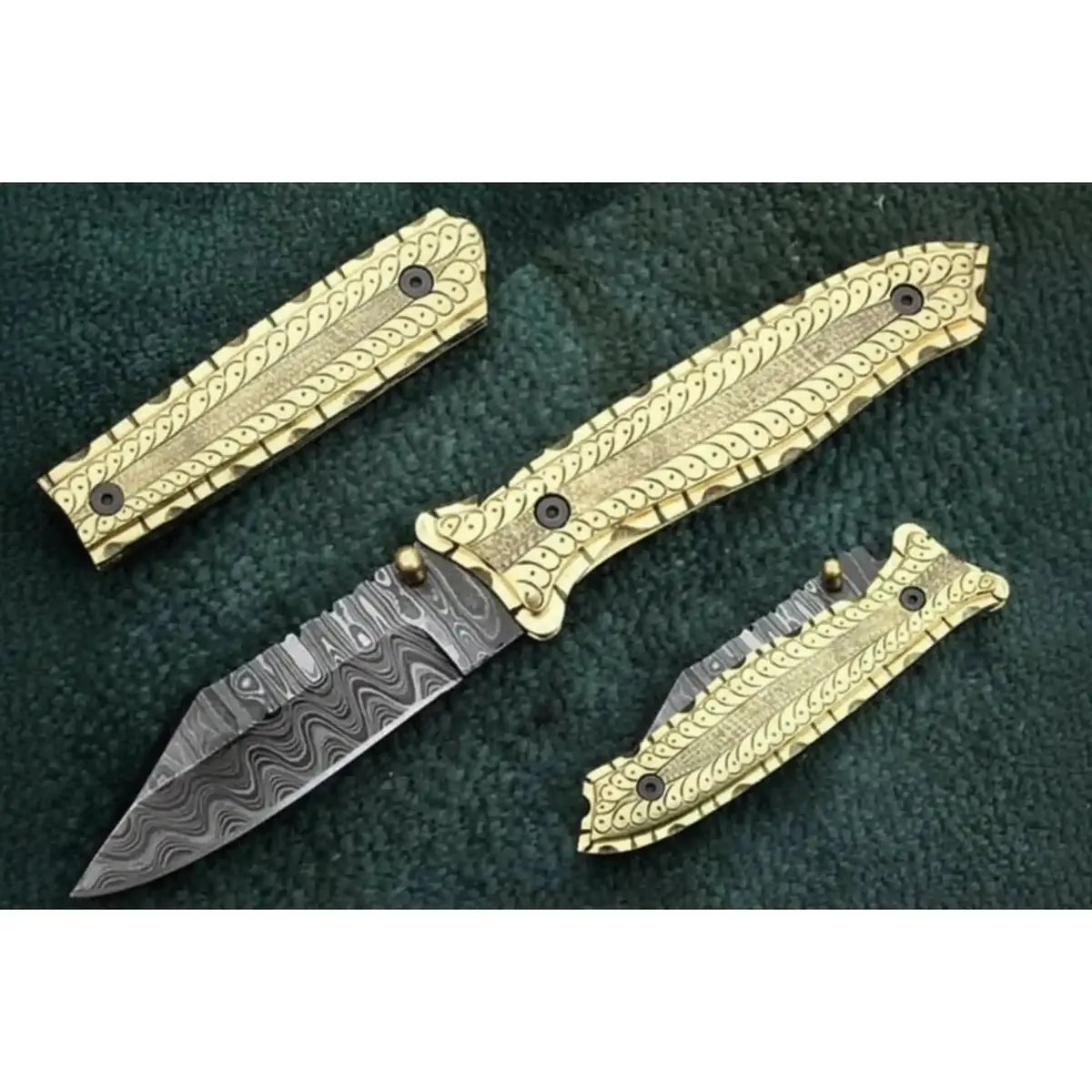 Handmade Damascus Steel Folding Knife With Olive Wood Handle – Brass Liner Pocket Knife 1