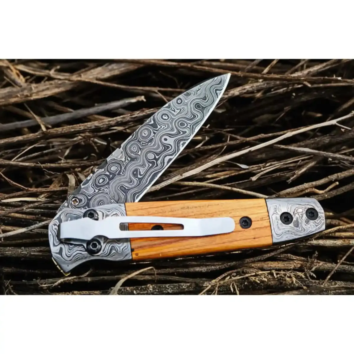 Handmade Damascus Steel Folding Knife With Olive Wood Handle – Pocket Knife For Everyday Carry & Gift 1