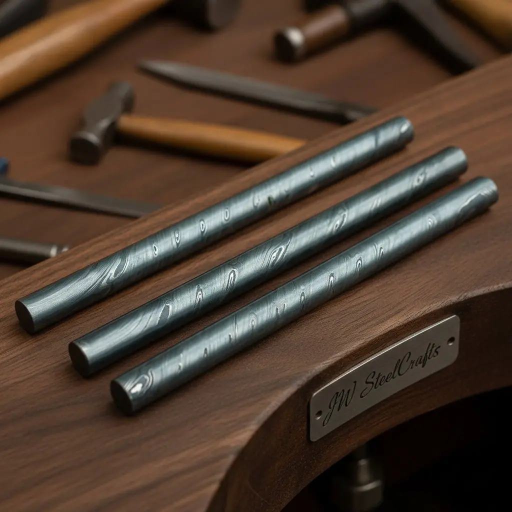 Set Of 3 Damascus Steel Twist Pattern Rods 25 Mm 10 Inch Billets For Rings Guards And Jewelry Making 1