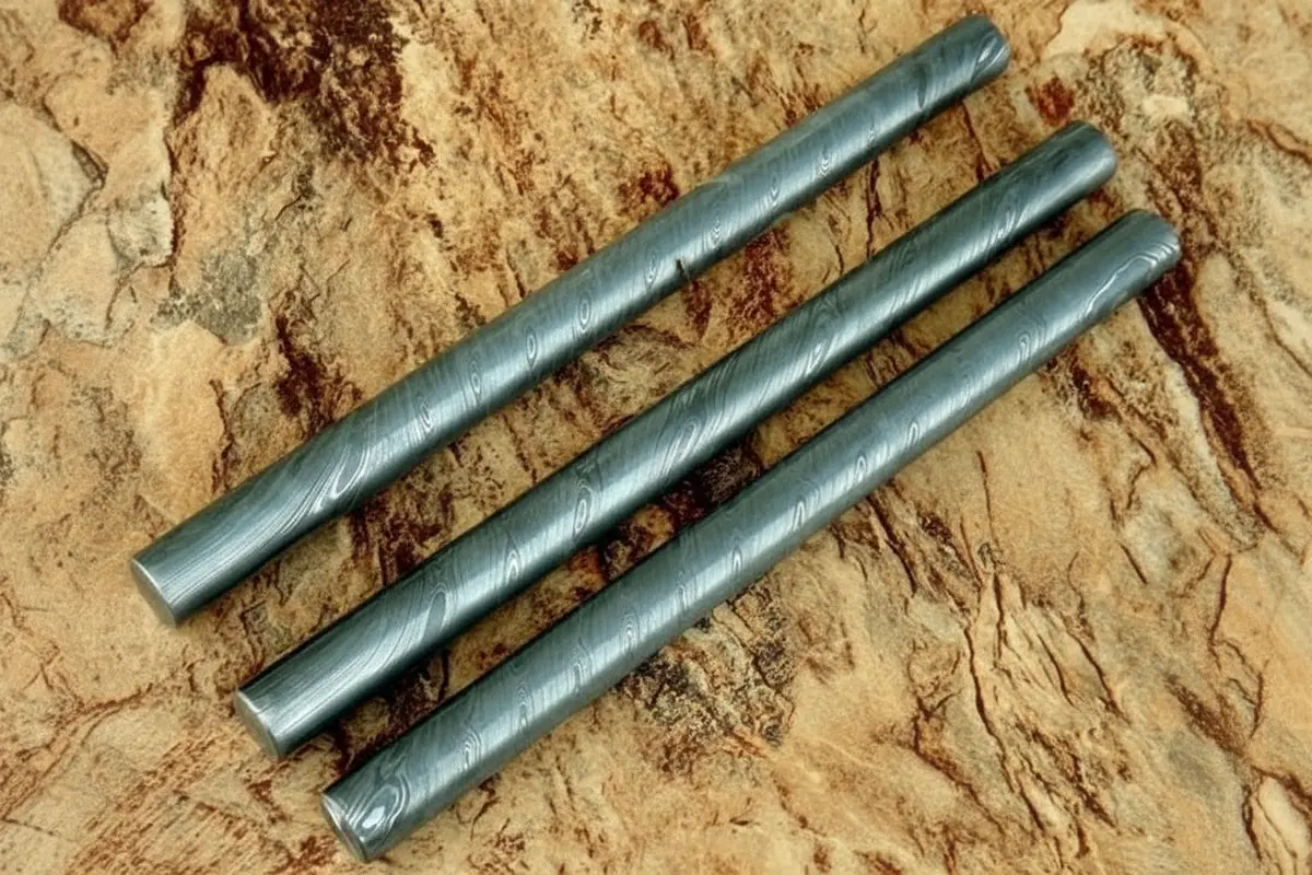 3 Piece Damascus Steel Rod Set 10 Inch Round Bars For Ring Making 1