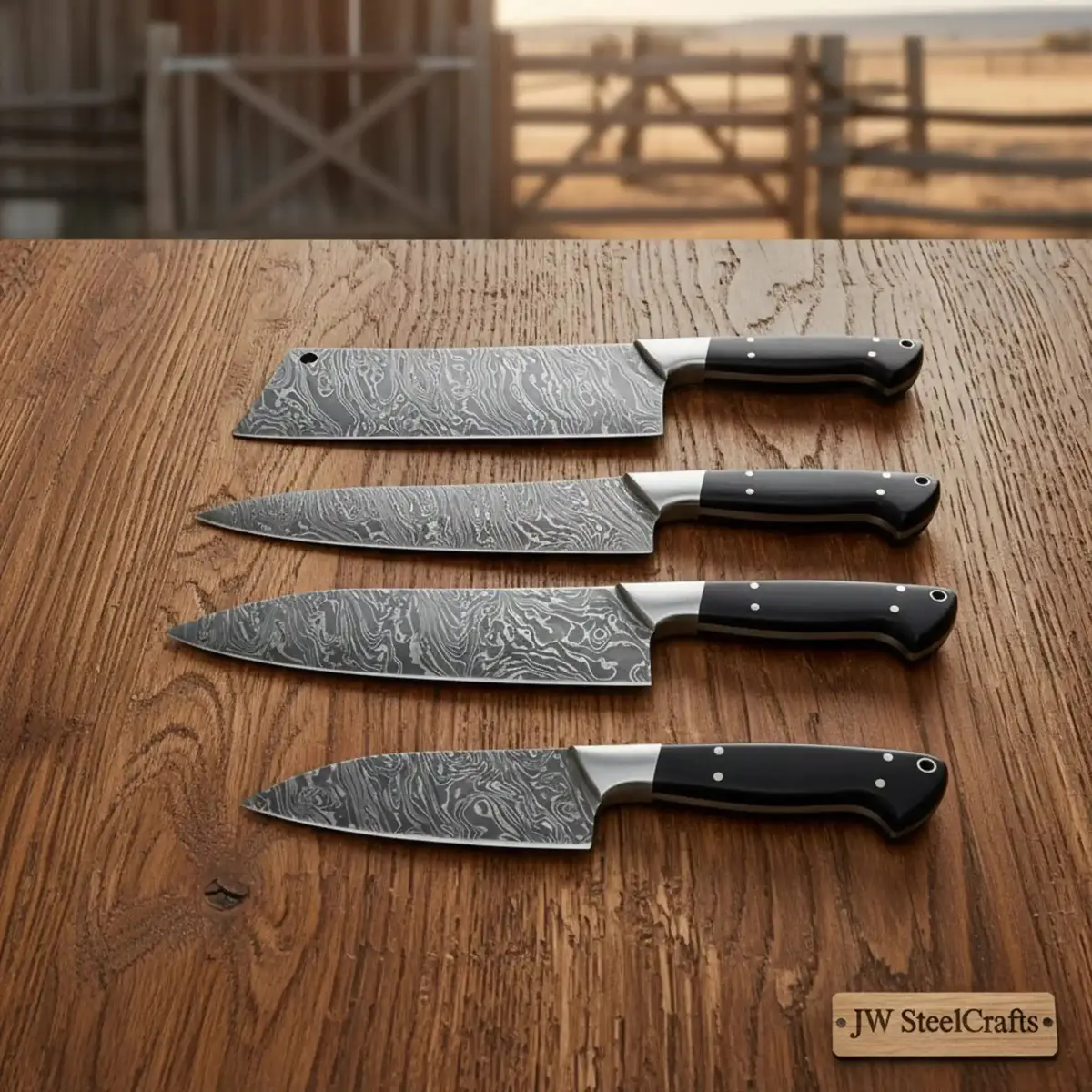 4-Piece Handmade Damascus Steel Kitchen Knife Set With Pakka Wood Handles 1