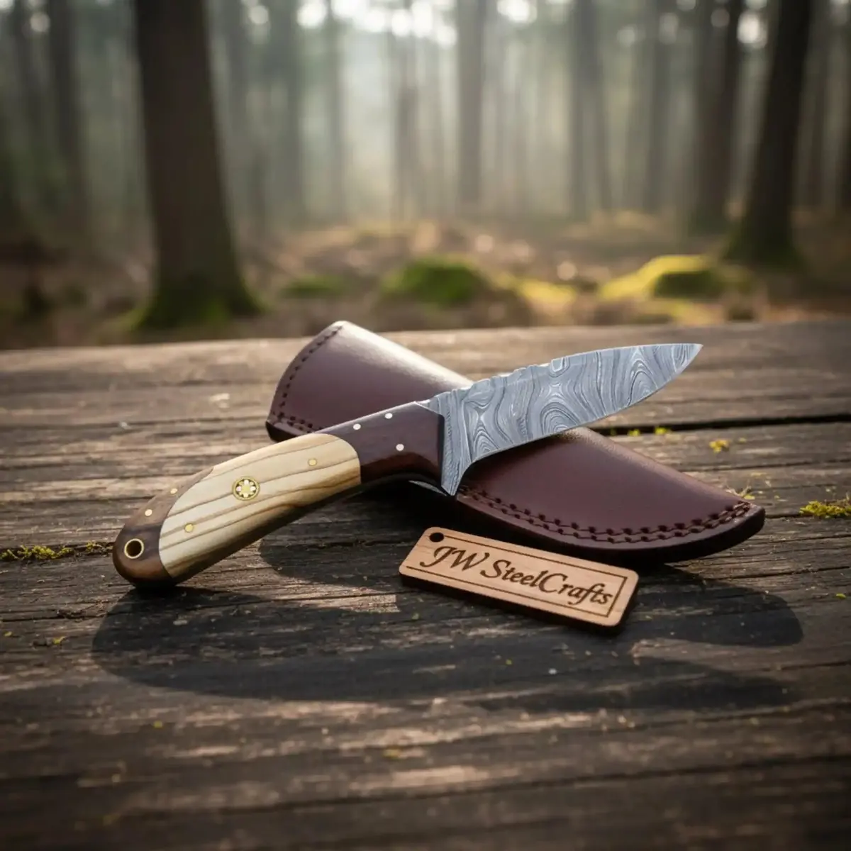 Handmade Damascus Steel Skinner Knife Custom Made 8.5" 1