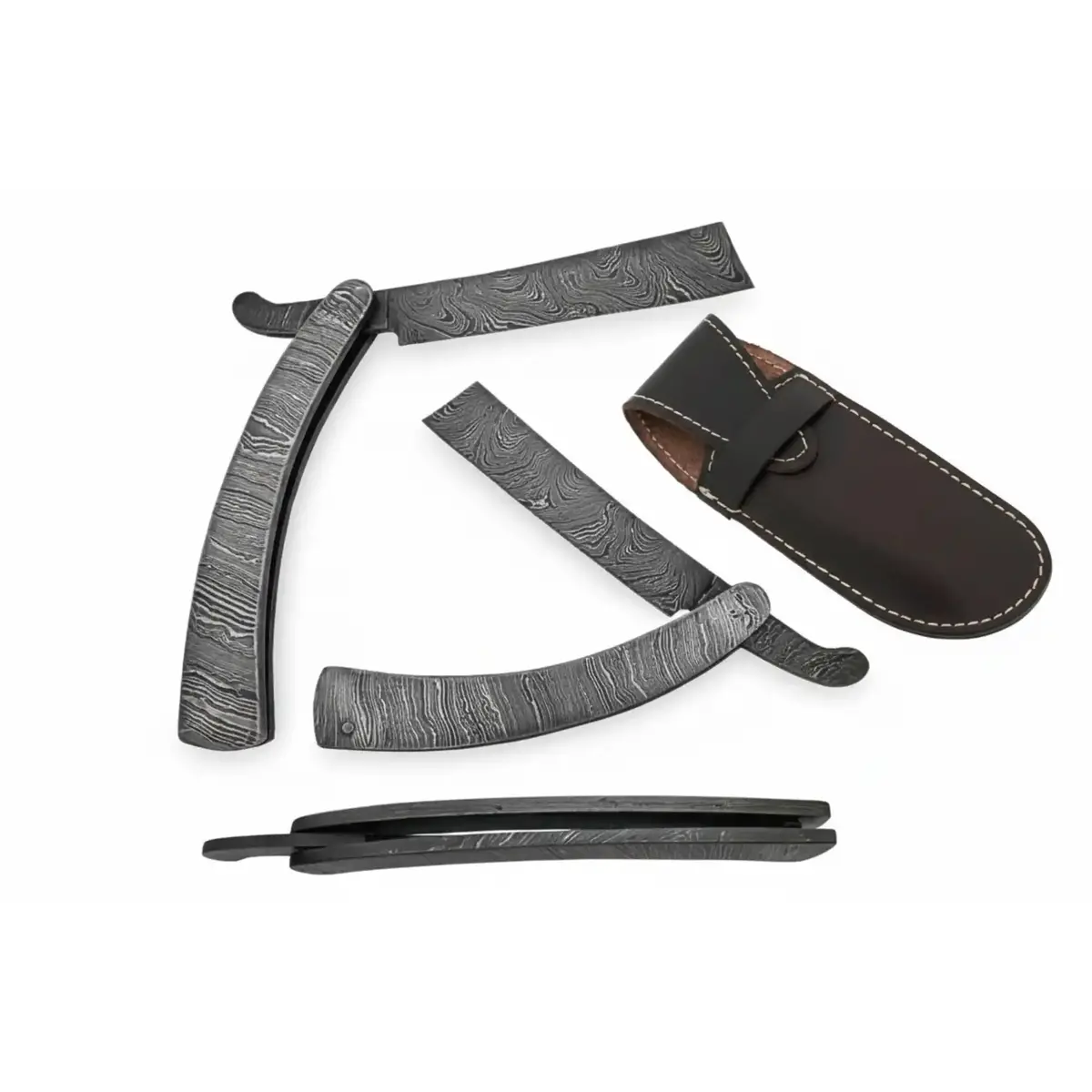 Handmade Damascus Steel Sweeney Todd Style Straight Razor Barber Folding Razor With Leather Sheath 1