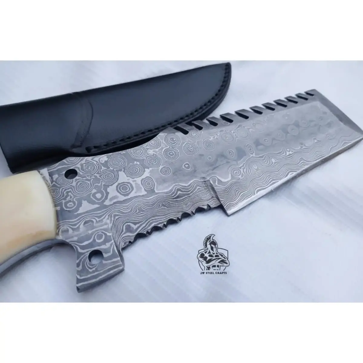 Handmade Damascus Tracker Knife With Bone Handle, Fixed Blade Bushcraft Survival Knife 1