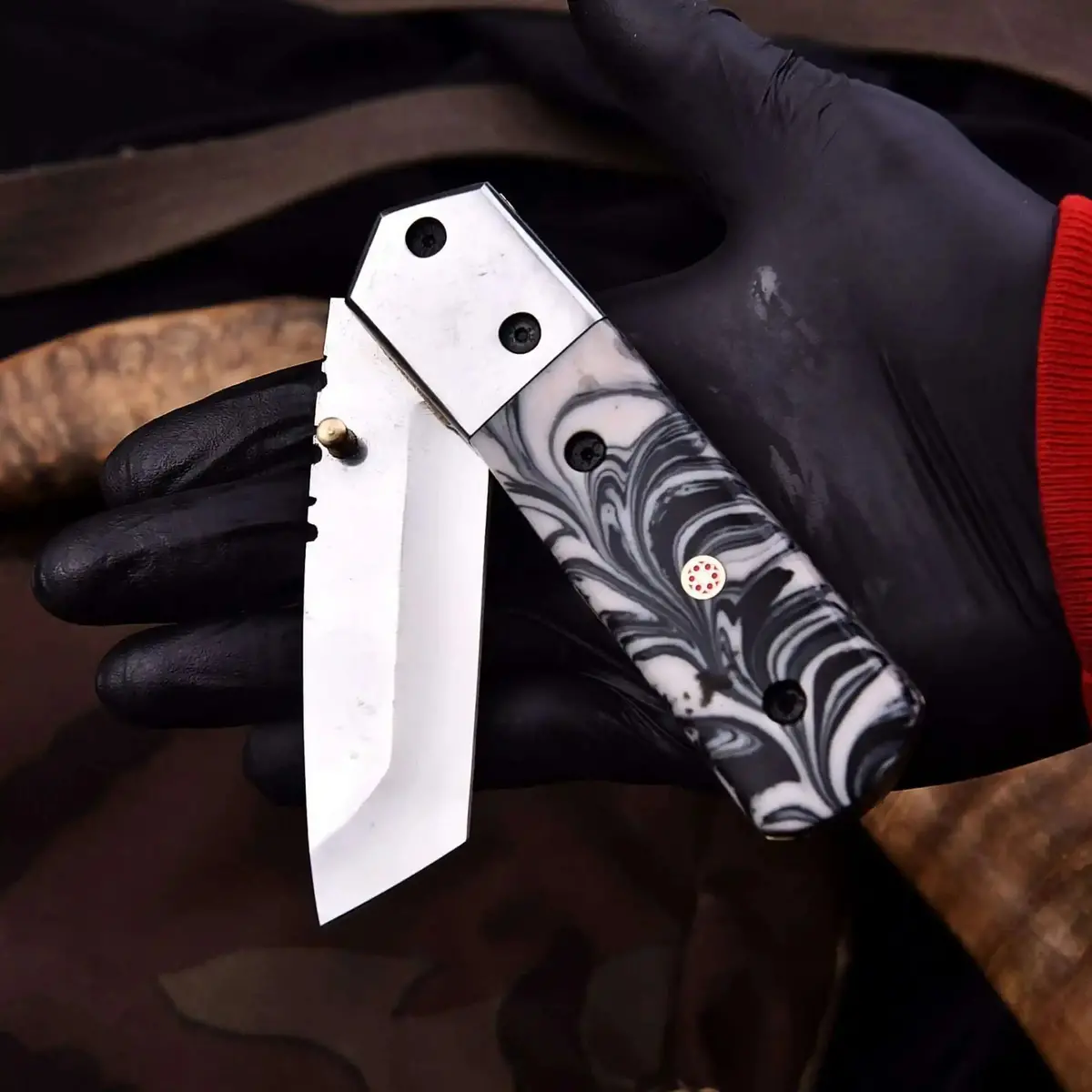 Handmade Folding Knife – Marble Resin Handle With Cleaver-Style Blade 1