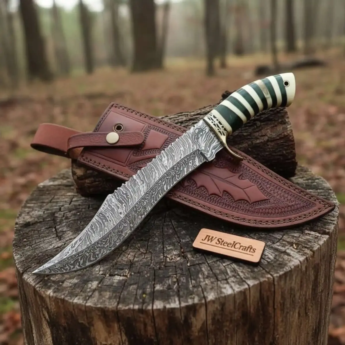 Handmade Persian Clip Point Bowie Knife Damascus Steel Custom Handle 1