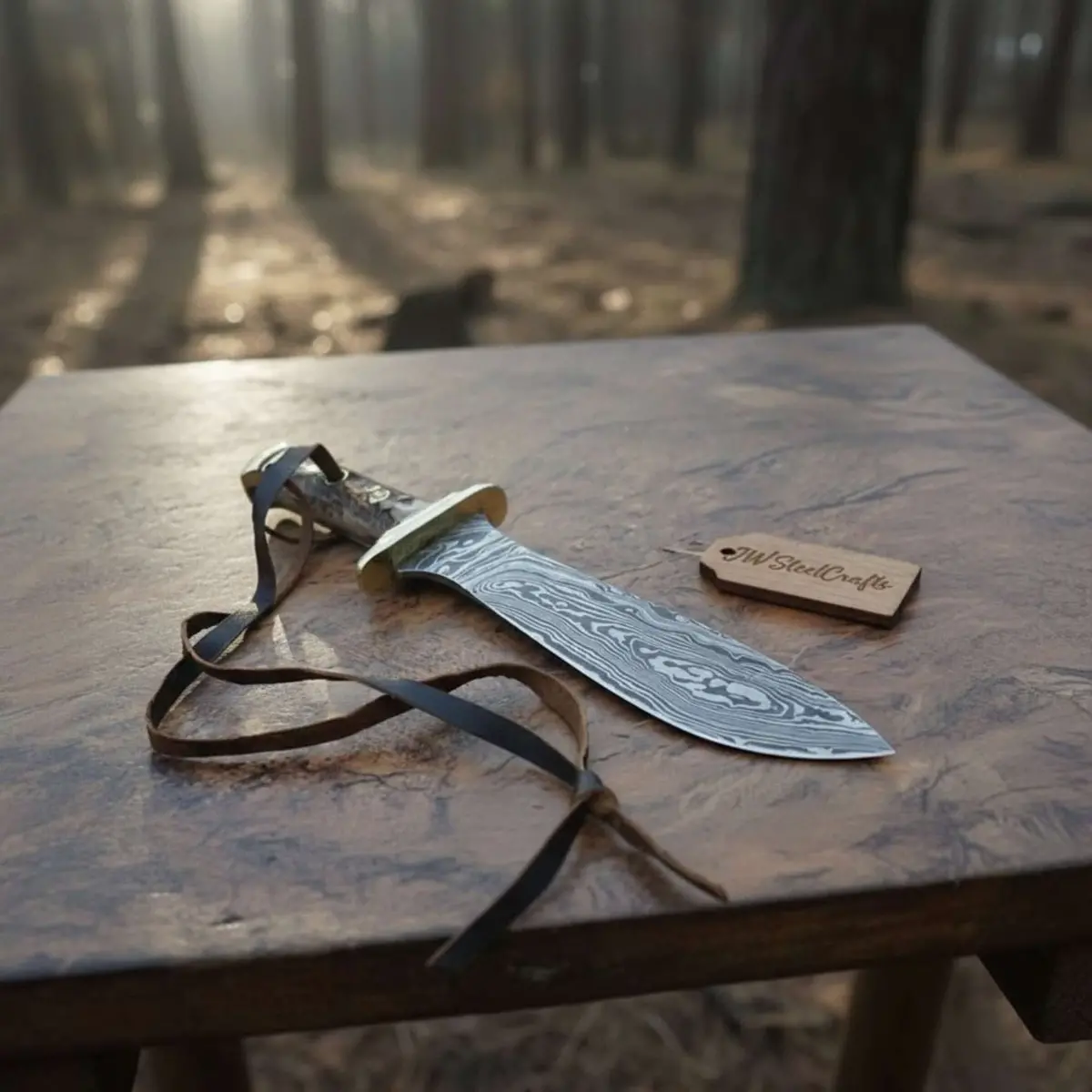 Handmade Persian-Style Upswept Bowie Knife With Stag Handle And Brass Pommel 1