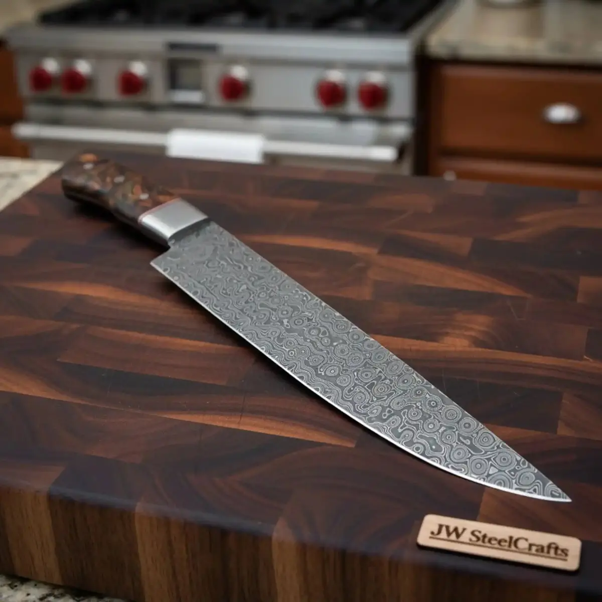 Handmade Raindrop Damascus Chef Knife 9 Inch Blade, Full Tang Forged Kitchen Knife With Stabilized Wood Handle, Professional Meat Cutting And Cooking Knife Jw Steelcrafts 1