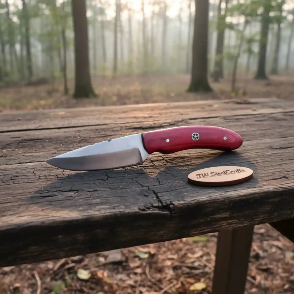 Handmade Skinner Knife Red Wood Handle Fixed Blade 1
