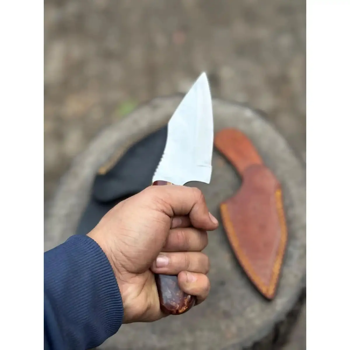Handmade Stainless Steel Outdoor Knife – Red Swirl Resin Handle | Leather Sheath – Jw Steelcrafts 2