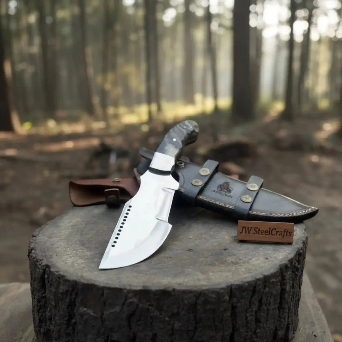Handmade Stainless Steel Tracker Knife – Ram Horn Or Wendi Wood Handle | Heavy Duty Hunting & Camping Knife | Jw Steelcrafts 1