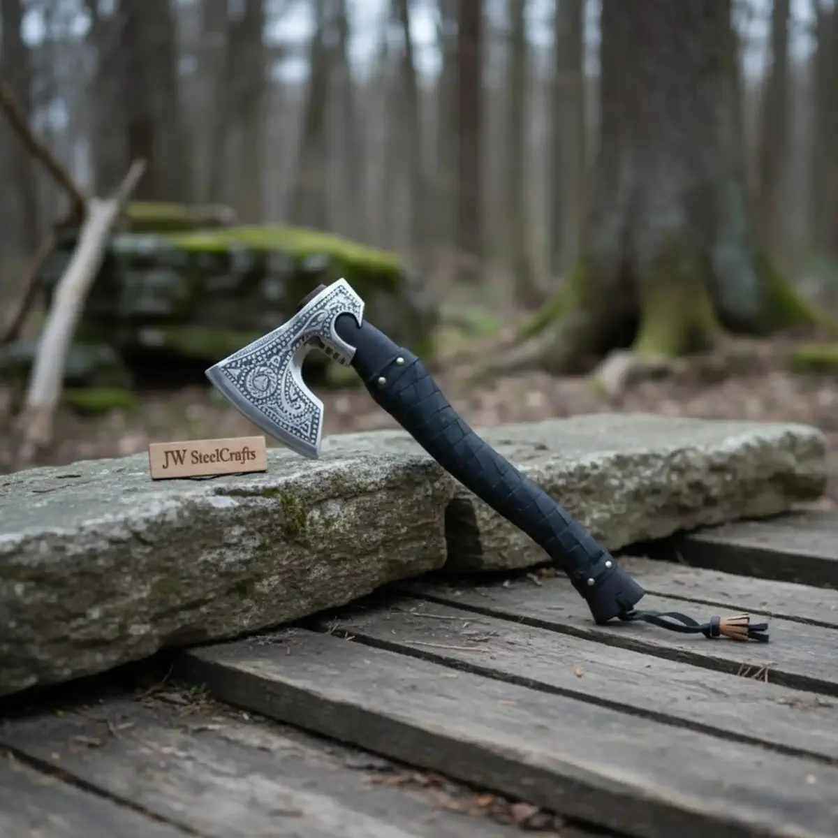 Handmade Viking Axe With High Carbon Steel Blade, Custom Engraving And Leather Sheath 1