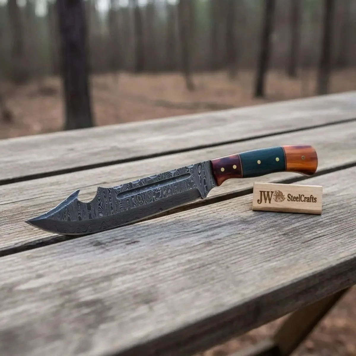 Handmade Damascus Steel Harpoon Point Bowie Knife With Coffin Handle Grip 1