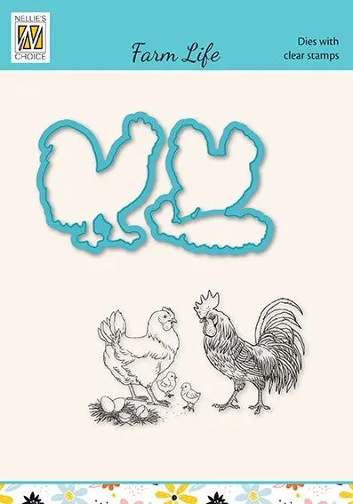 Nellies Choice Die & Stamp Set - Farm Life - Chicken Family 1