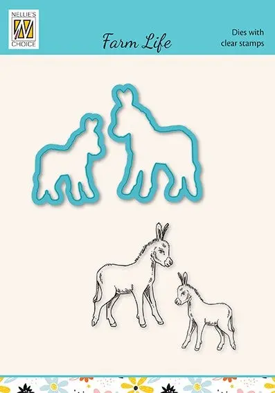 Nellies Choice Die & Stamp Set - Farm Life - Donkeys 1