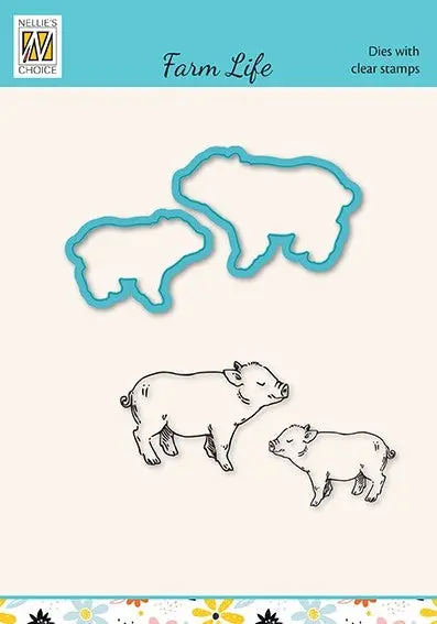 Nellies Choice Die & Stamp Set - Farm Life - Pigs 1