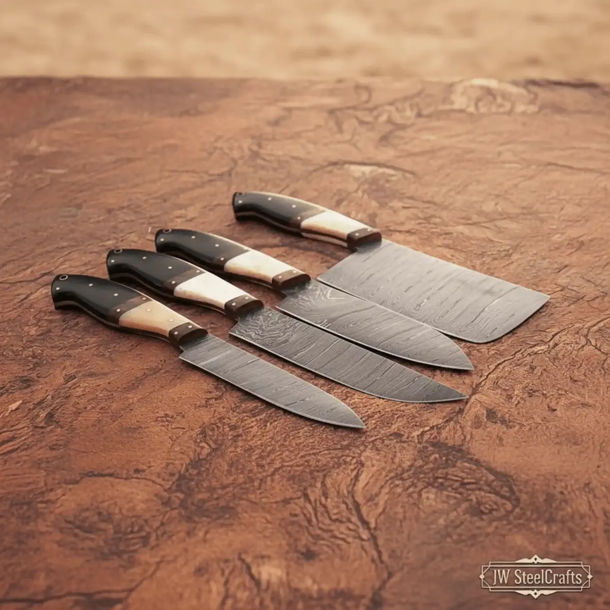High-Carbon Damascus Butcher Cleaver And Precision Kitchen Knife Set 1