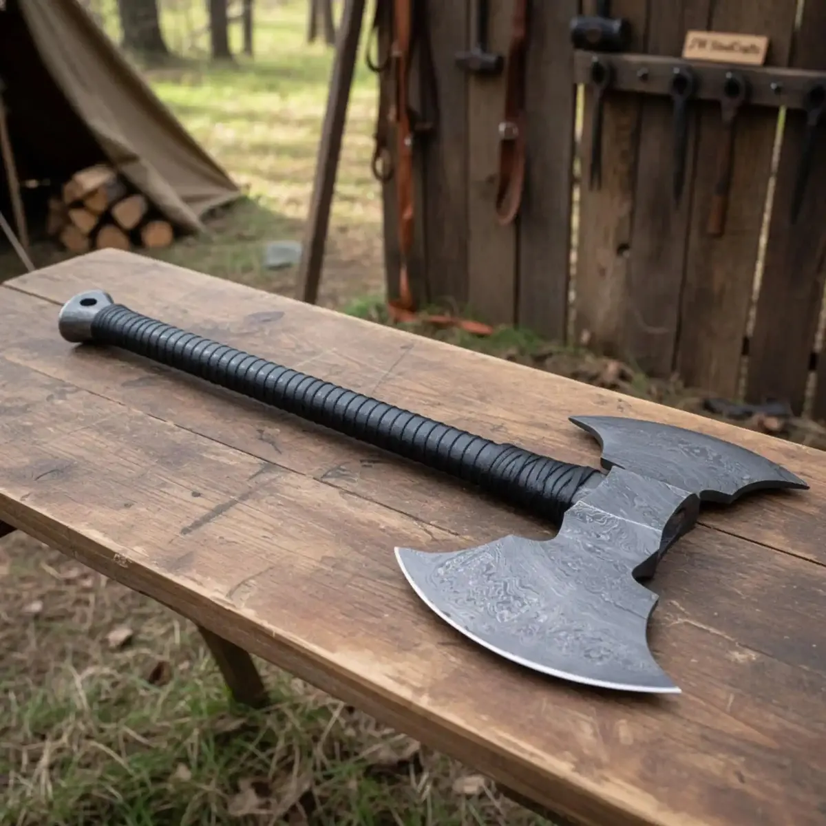 Historic Viking Skeggøx Bearded Axe — Extended 22” Handle, Functional Damascus Edge 1