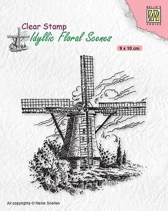 Idyllic Floral Scene Stamp Wind-Mill 1
