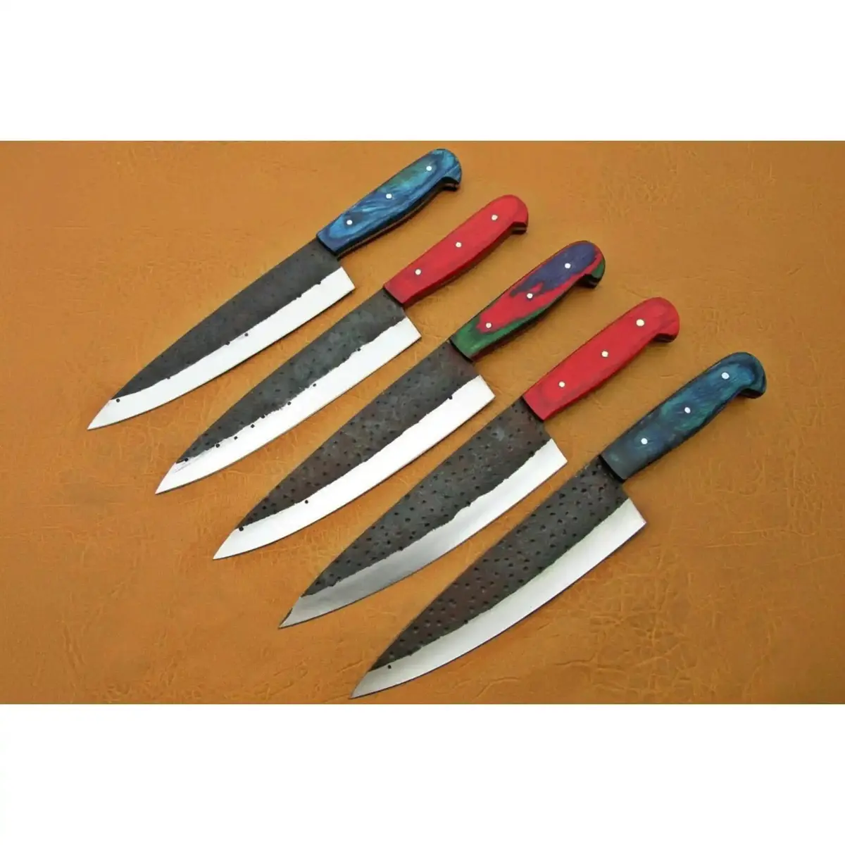 Jw Steelcrafts 5-Piece Gyuto Set, Kurouchi Carbon Steel Blades, Multicolor Pakka Wood Handles 1