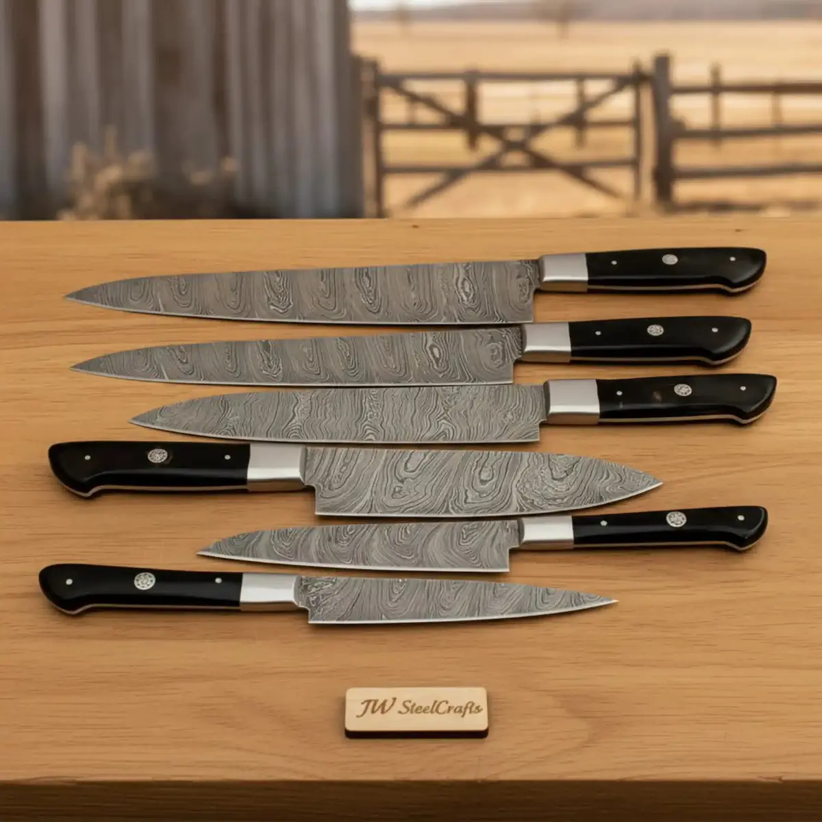 Jw Steelcrafts 6-Piece Damascus Carving & Chef Knife Set – Black Handle Edition 1