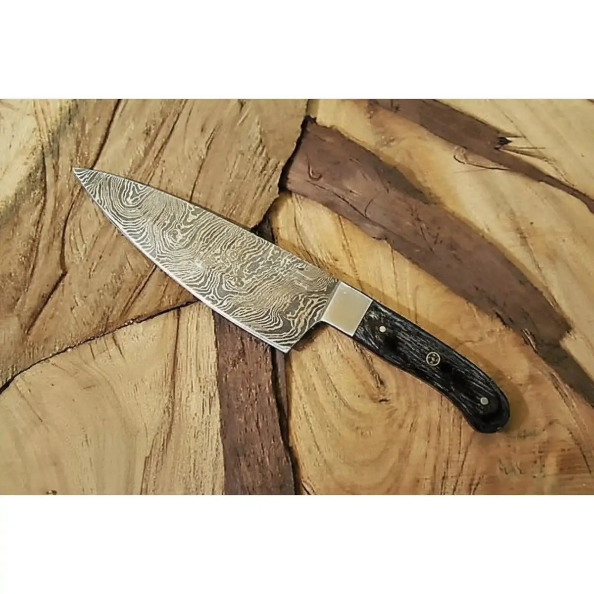 Jw Steelcrafts 7” Gyuto Chef Knife In Twisted Master Steel Damascus With Black Pakka Wood Handle 1