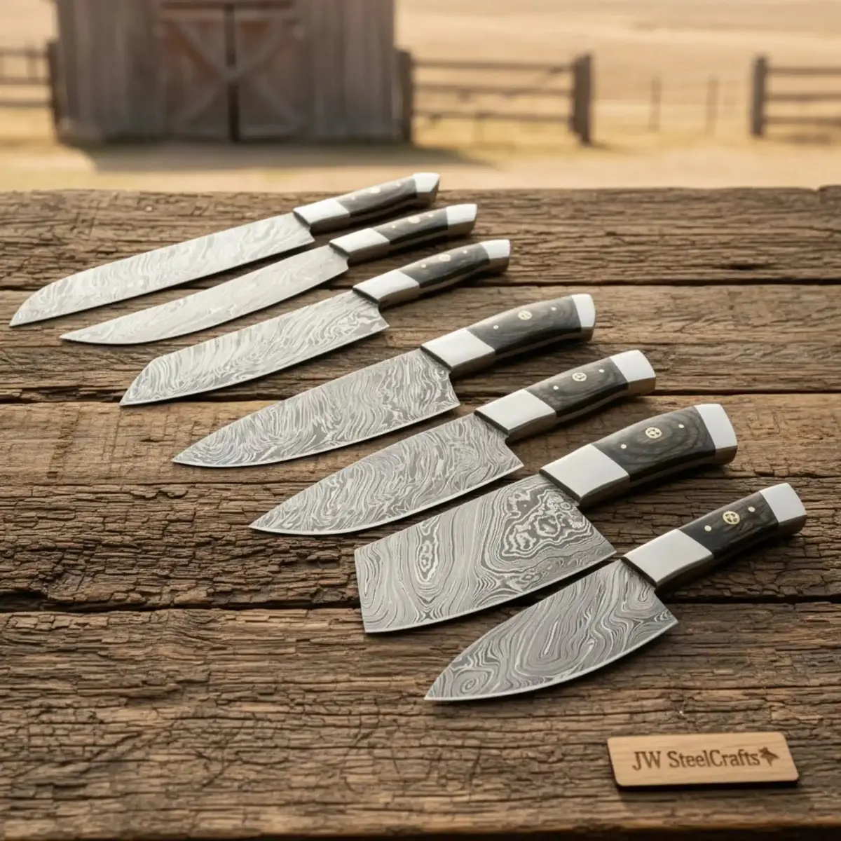 7-Piece Damascus Kitchen Knife Set - Professional Chef Collection With Dark Pakka Wood Handle 1