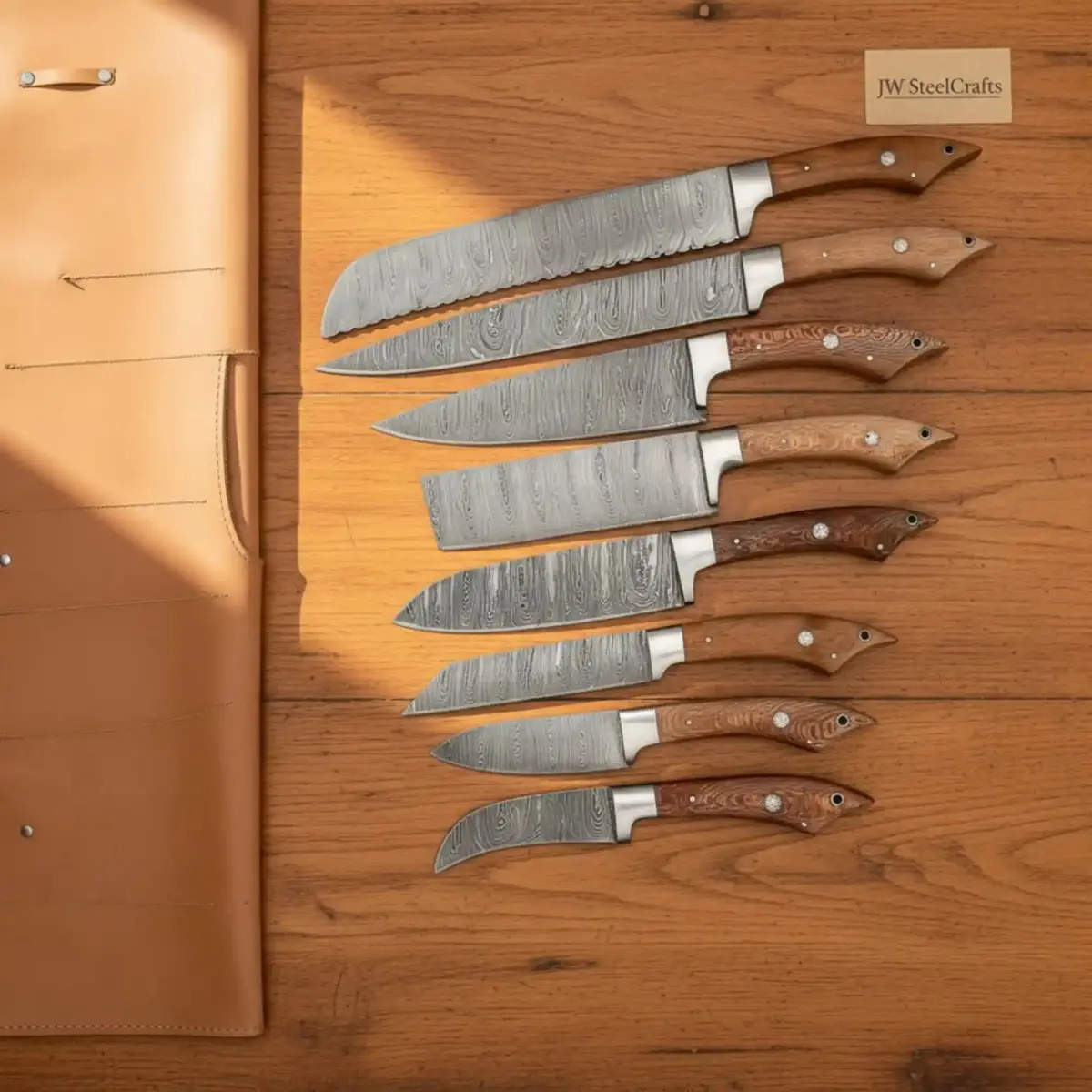 Premium 8-Piece Damascus Kitchen Knife Set With Rosewood Handles 1