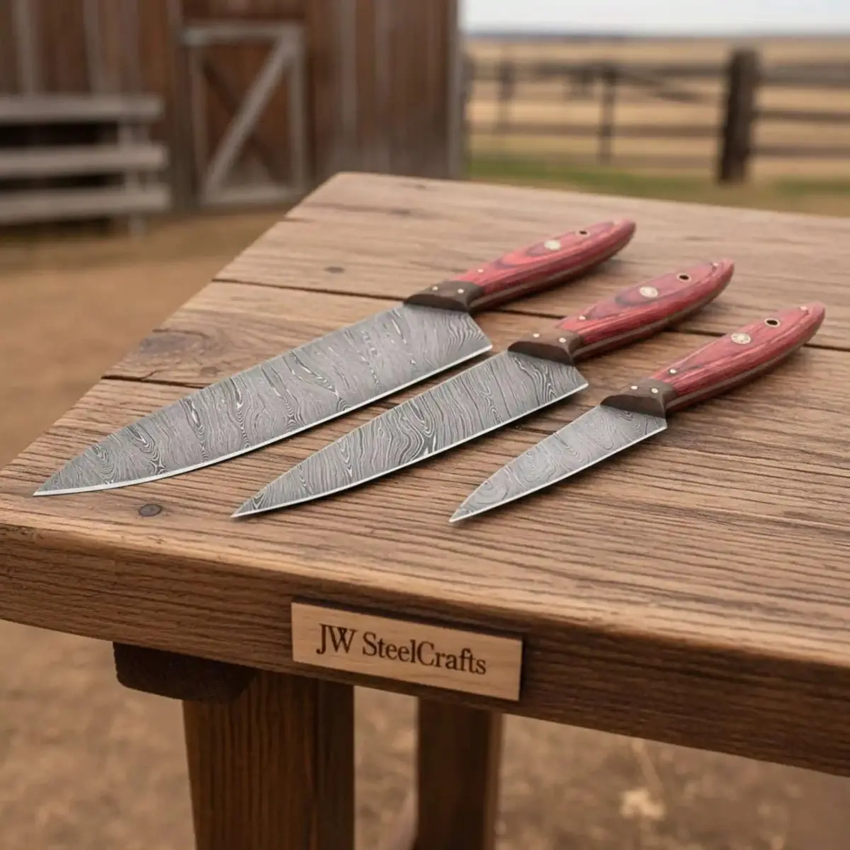 Jw Steelcrafts Artisan Damascus Meat & Prep Knife Set (3-Piece) 1