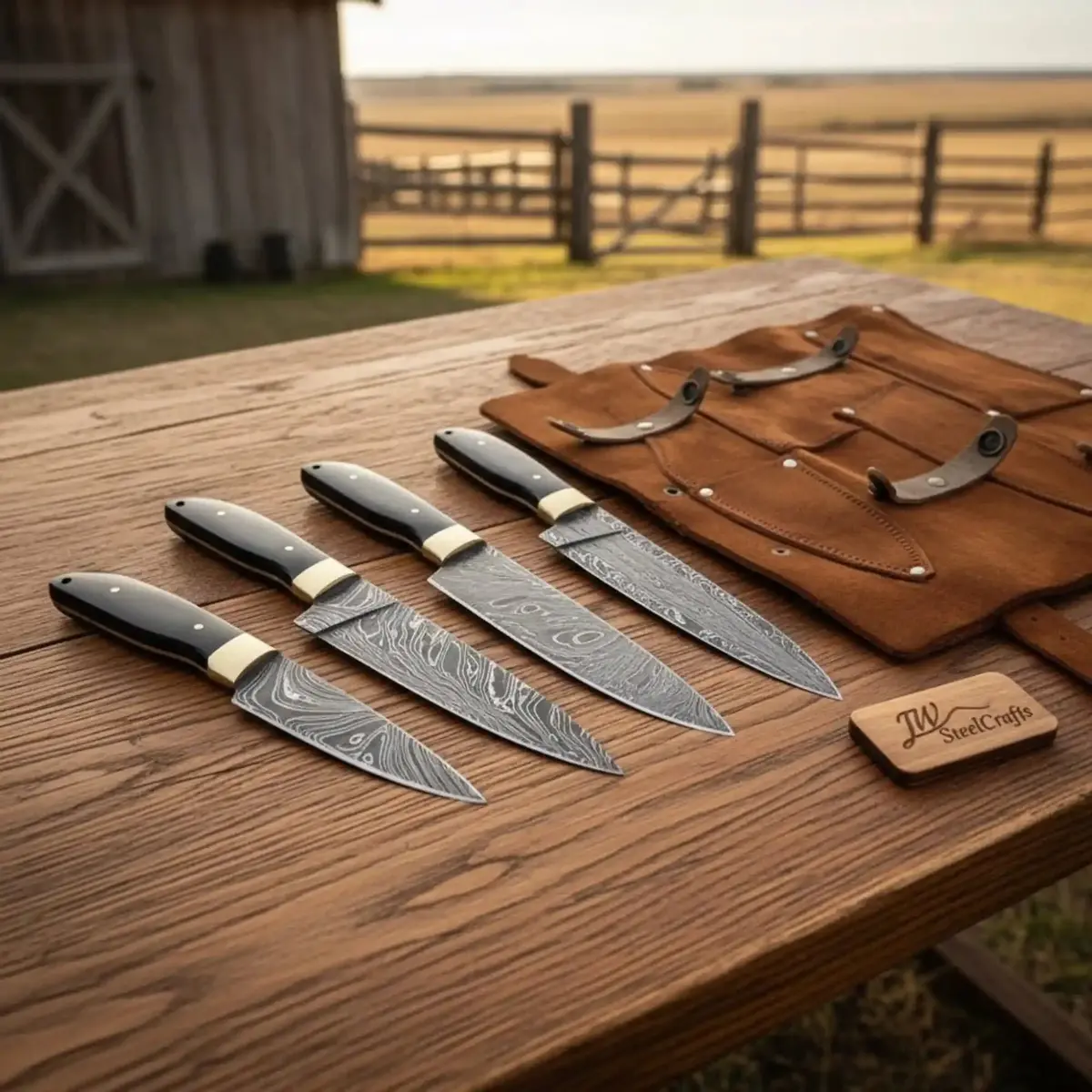Jw Steelcrafts Damascus Petty Knife Set — Compact Professional Prep Collection (4 Knives) 1