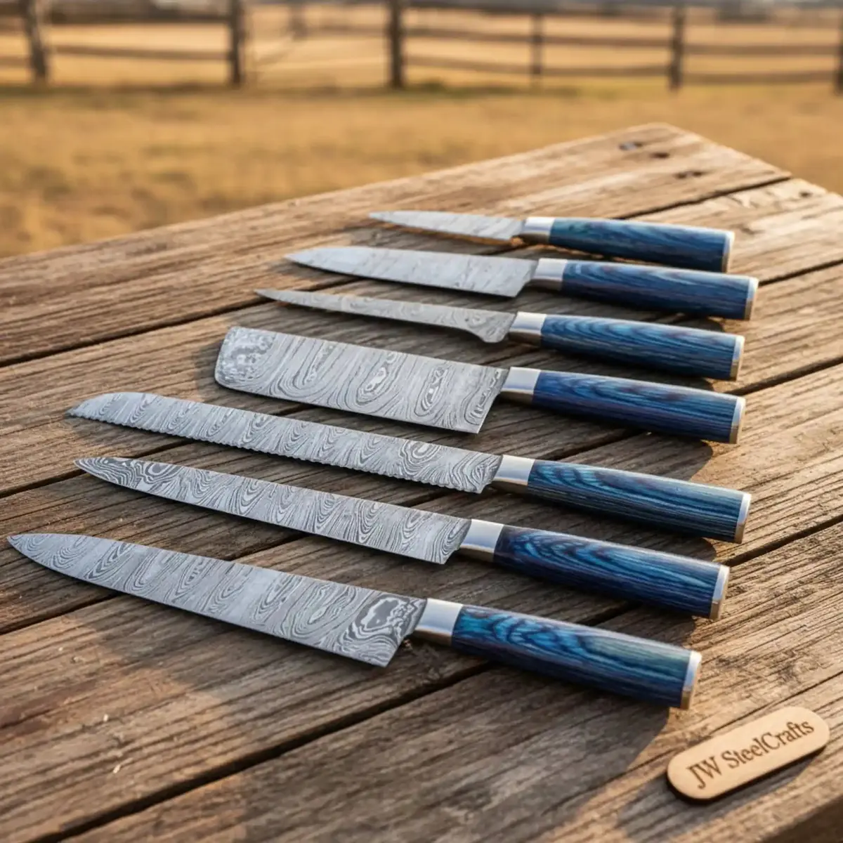 Damascus Kitchen Knife Set - Gyuto, Santoku, Carving, Petty, Utility & Paring Knives 1