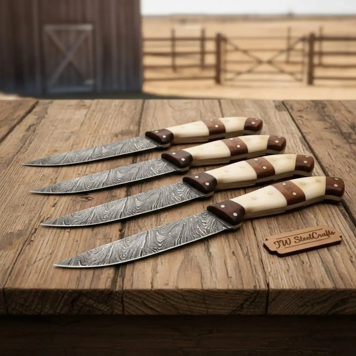 5-Piece Handmade Damascus Steak Knife Set, Bone & Rosewood Handle, Premium Dining Knives 1
