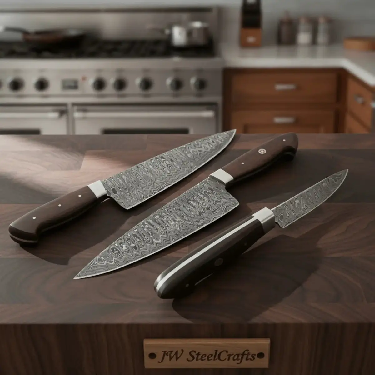 Jw Steelcrafts Ladder Damascus 8-Inch Gyuto Chef Knife, Steel Bolster, Micarta Full Tang 1
