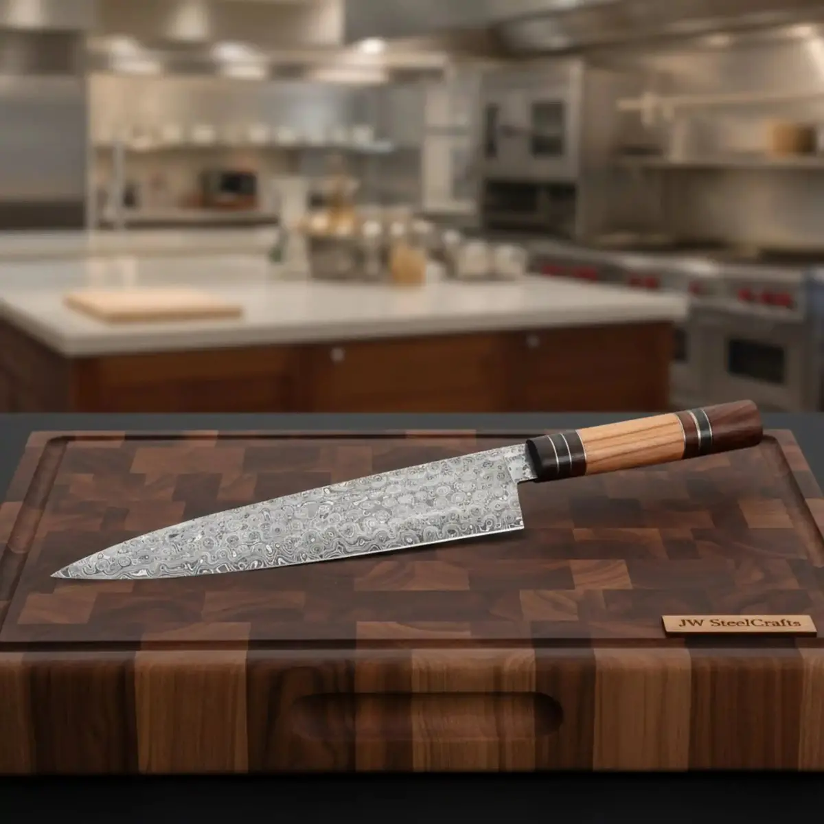 Jw Steelcrafts Raindrop Damascus Kiritsuke-Style Chef Knife 1