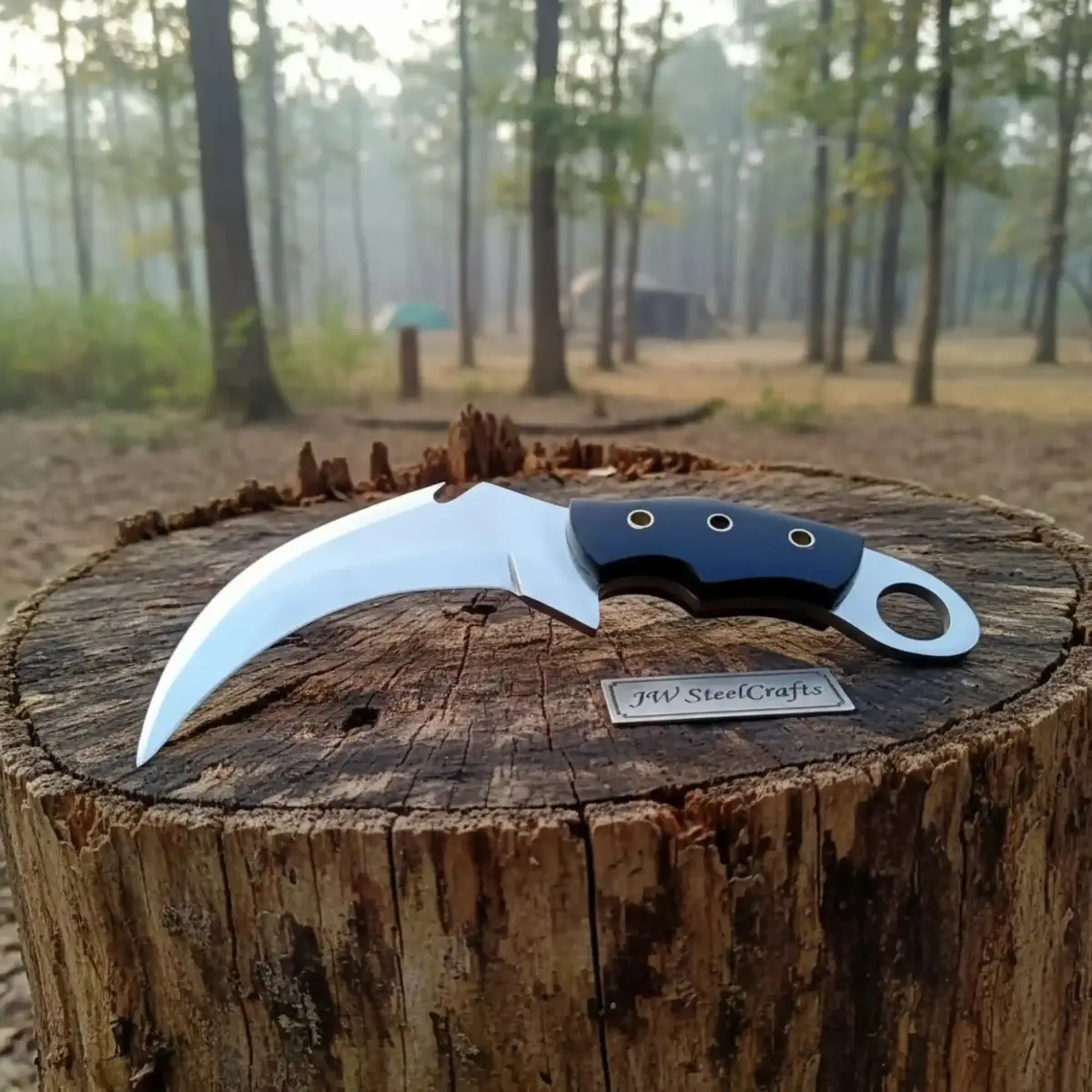 Damascus Steel Karambit Pair, Stag Horn & Wood Handle, 9-Inch Blade 1