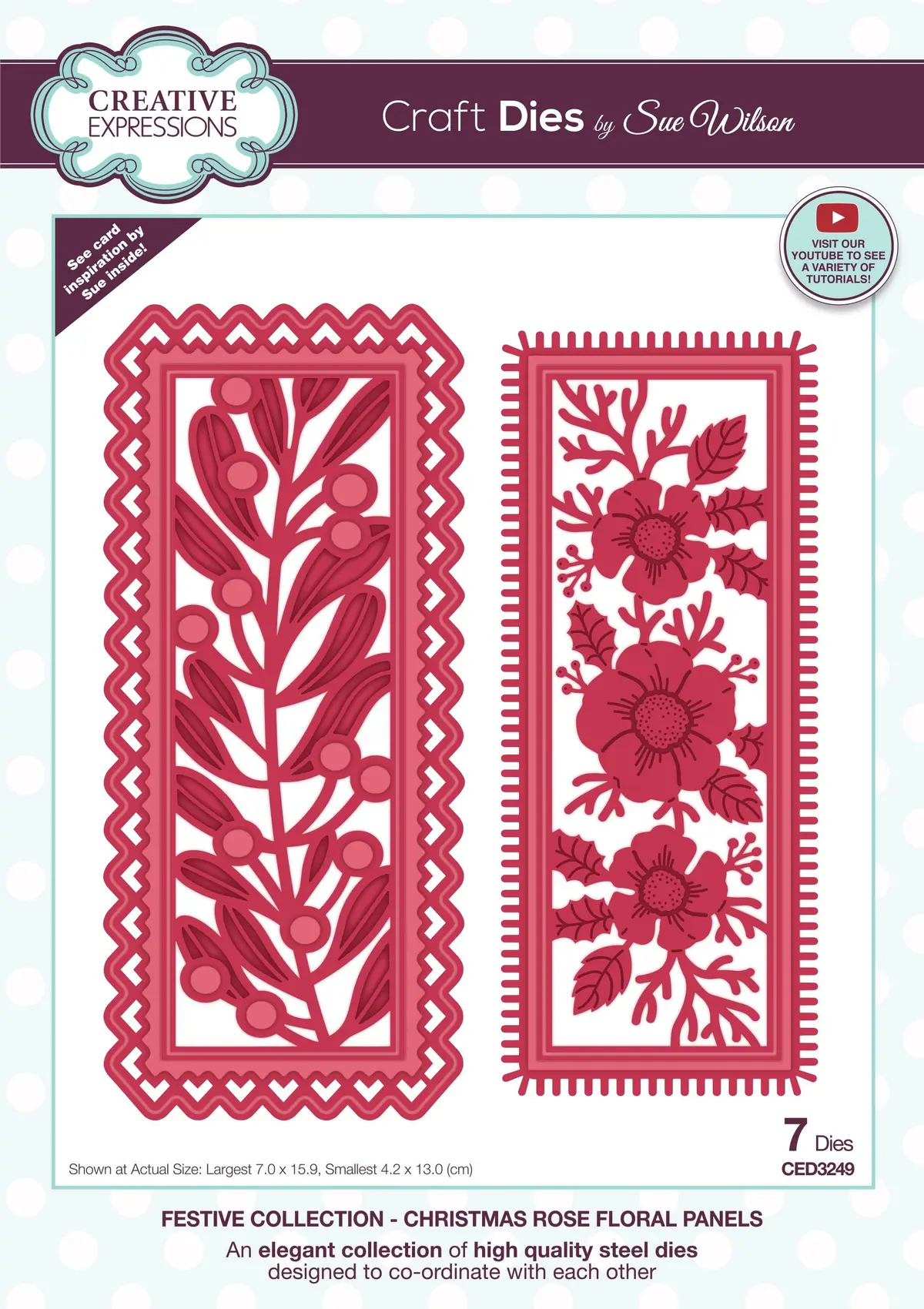 Creative Expressions Sue Wilson Festive Christmas Rose Floral Panels Craft Die 1