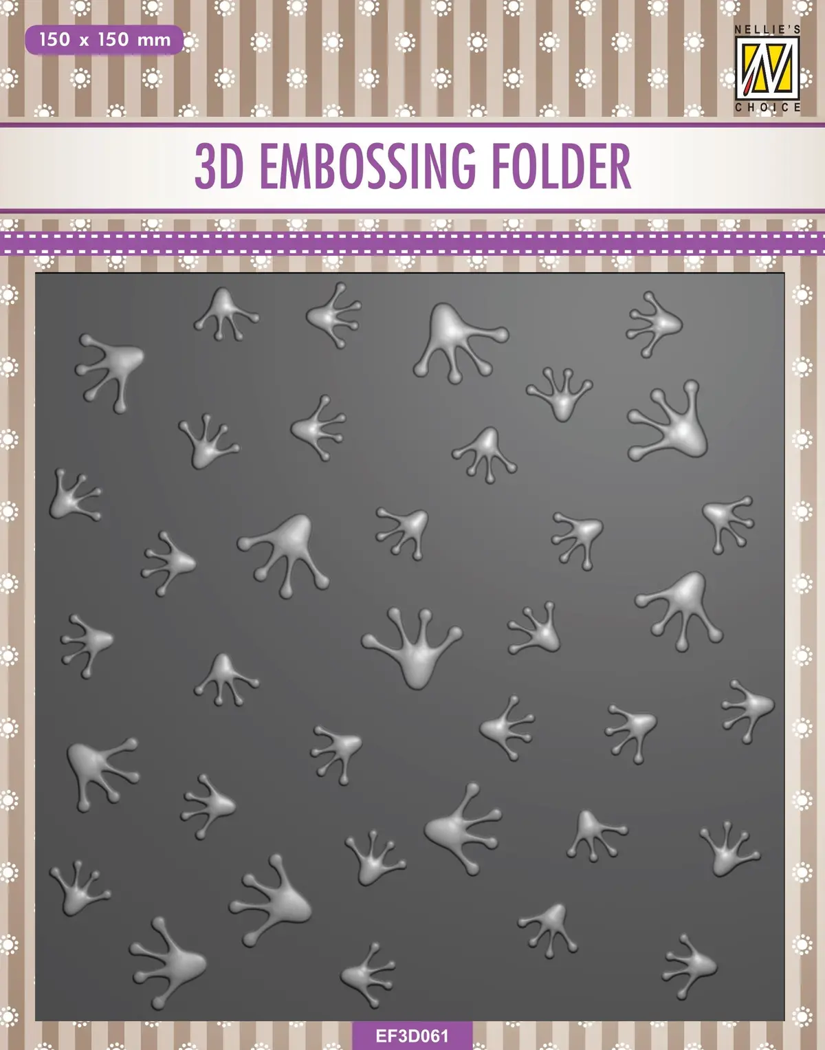 Nellie's Choice 3D Embossing Folder Square - Frog Series - Frog Footprints 1