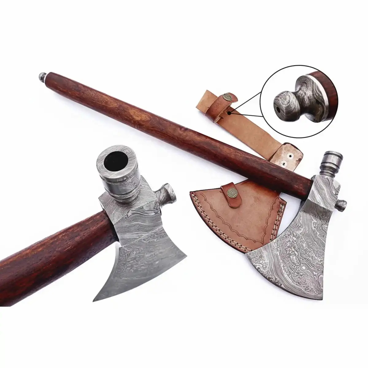 Late-Era Viking Skeggøx Utility Axe With Pattern-Welded Damascus Blade And Smoked Hardwood Handle 1