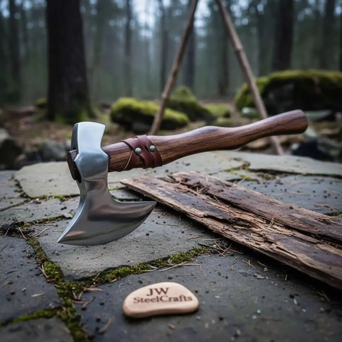 Late Viking-Era Skeggøx Camp Axe — Short Curved Handle, Leather Grip, Forged Steel Head 1