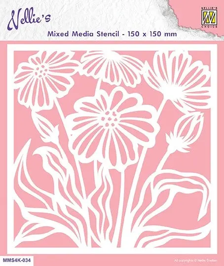 Nellie's Choice Mixed Media Stencil Square Size - Flowers-1 1