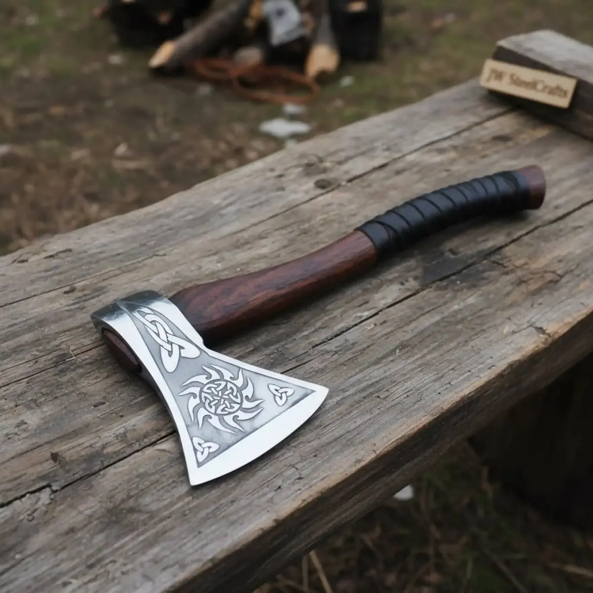 Norse Style Camp Hatchet With Leather Wrapped Handle 1