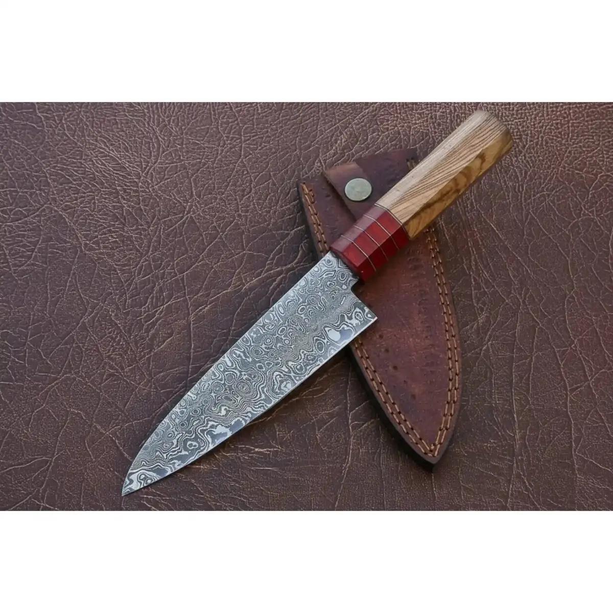 Pattern-Welded Damascus Gyuto 8–9″ Professional Chef Knife With Hybrid French–Japanese Grind 1