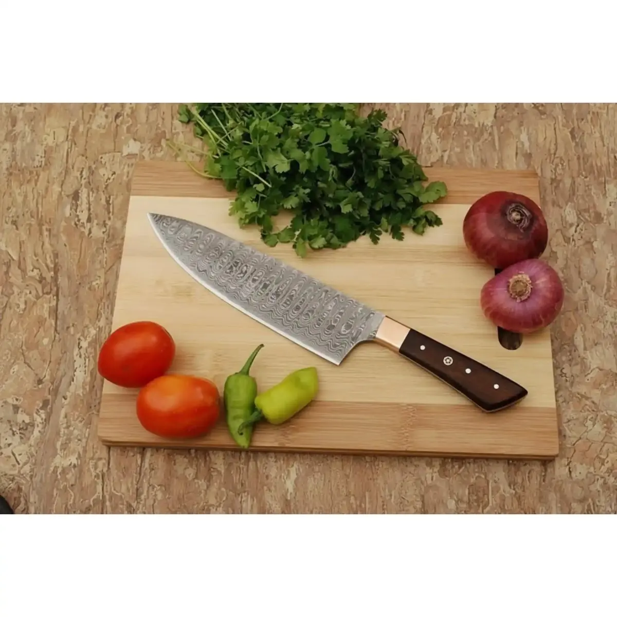 Pattern-Welded Damascus Japanese Gyuto 8-Inch Chef Knife 1