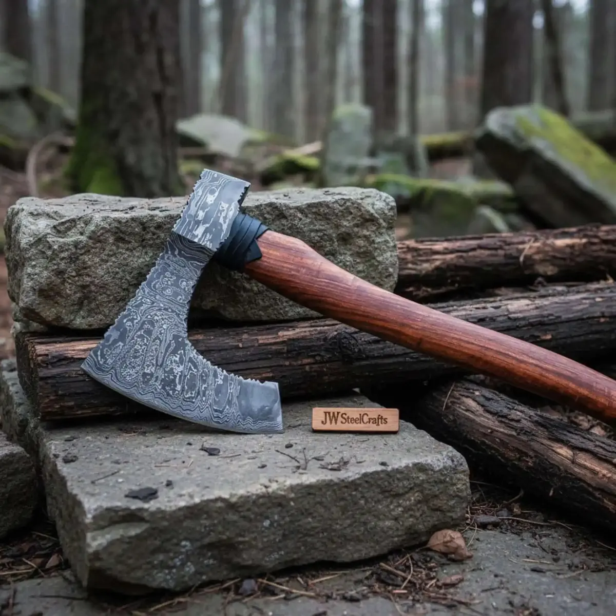 Pattern-Welded Damascus Viking Bearded Axe For Heavy Chopping And Trail Use 1