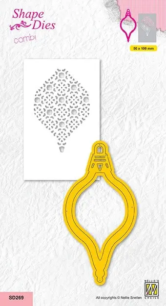 Nellie's Choice Shape Die - Christmas Ball With Inner Decor Stencil - Droplet 1